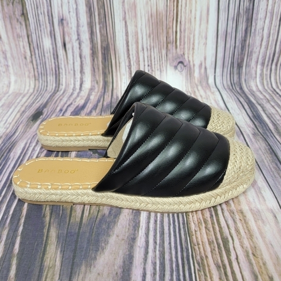 BAMBOO Black Quilted Espadrille Slide On Mules - Picture 5 of 12